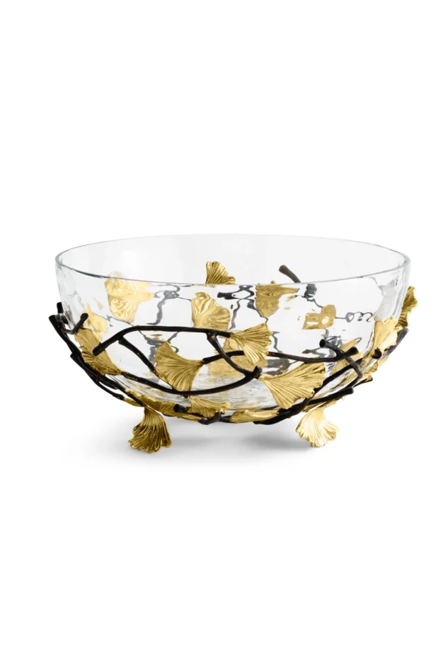 GOLDEN GINKGO MED GLASS BOWL