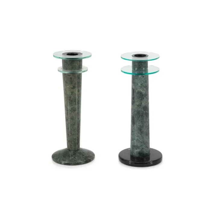 Green Granite Candle Holder Pair