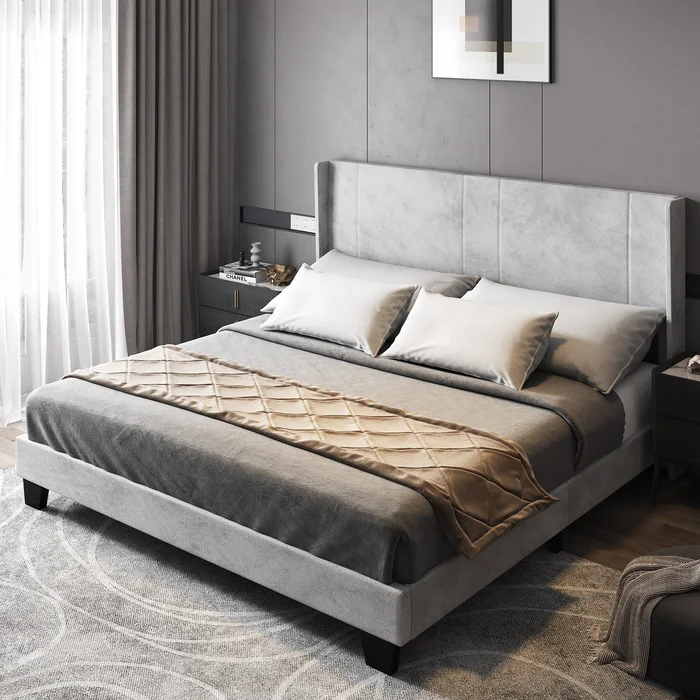 Grey King Velvet Upholstered Bed Frame