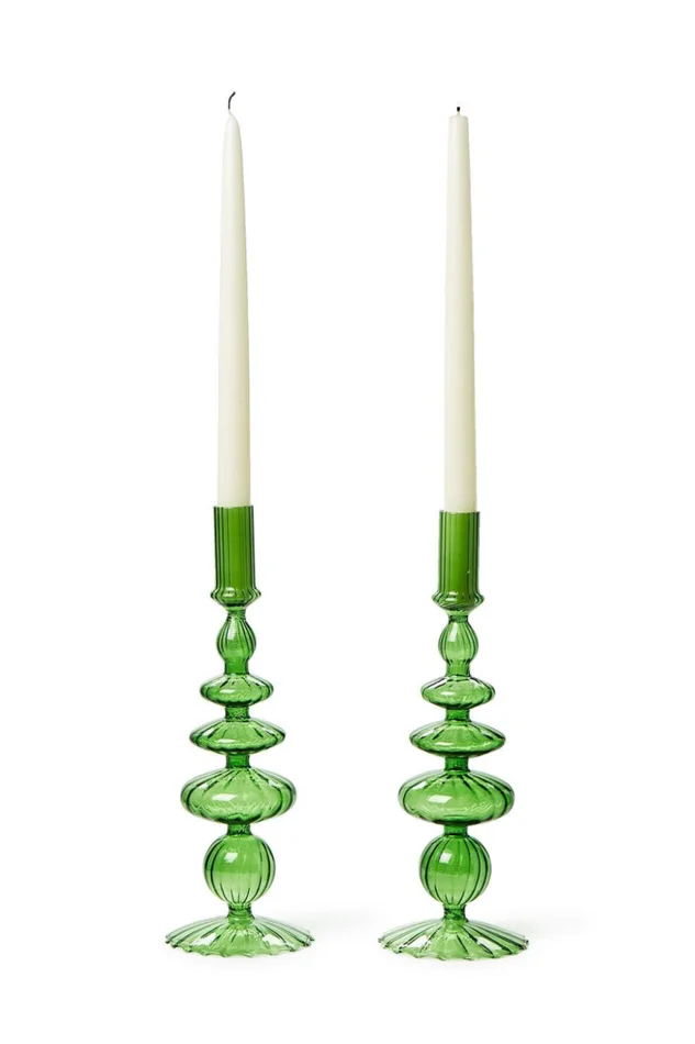 HAND-BLOWN GLASS CANDLESTICKS S/2