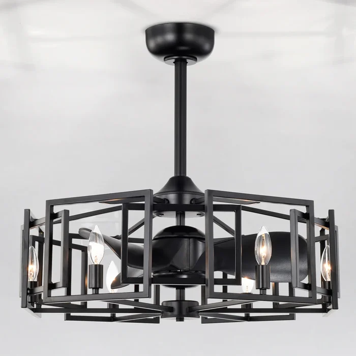 Hemming 26-inch Matte Black 6 Lights 3 Blades Lighted Ceiling Fan with Remote