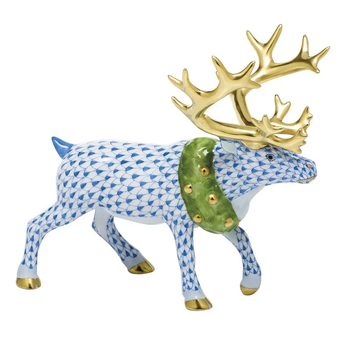 Herend Holiday Reindeer, Blue