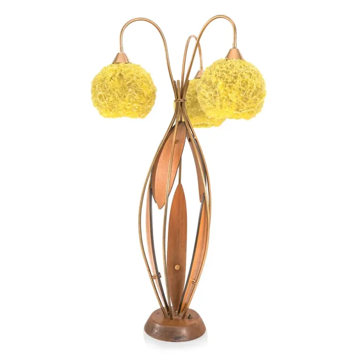 Huge Wood + Green 3 Shade Vintage Table Lamp