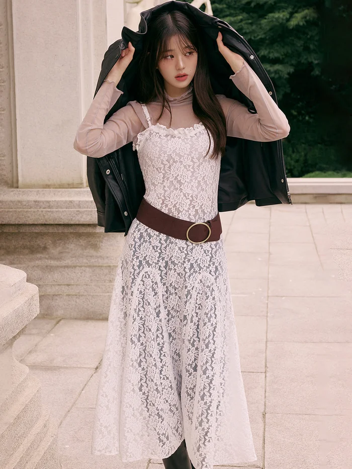 [Jang Wonyoung’s Look] rolarola LACE LAYERED ONEPIECE (WHITE)