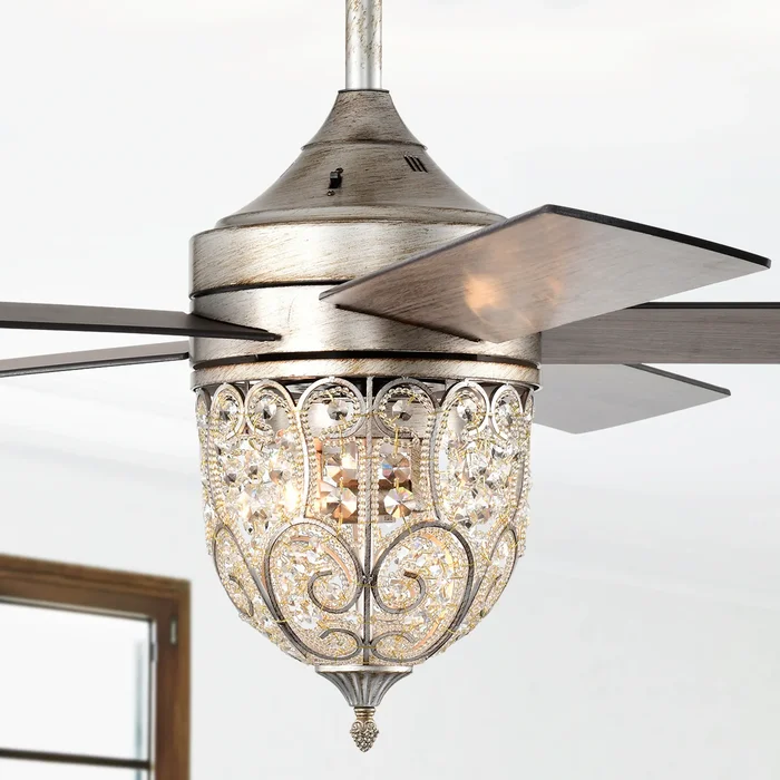 Jaxen 52 Inch Antique Bronze Crystal Ceiling Fan 2 Light with Remote