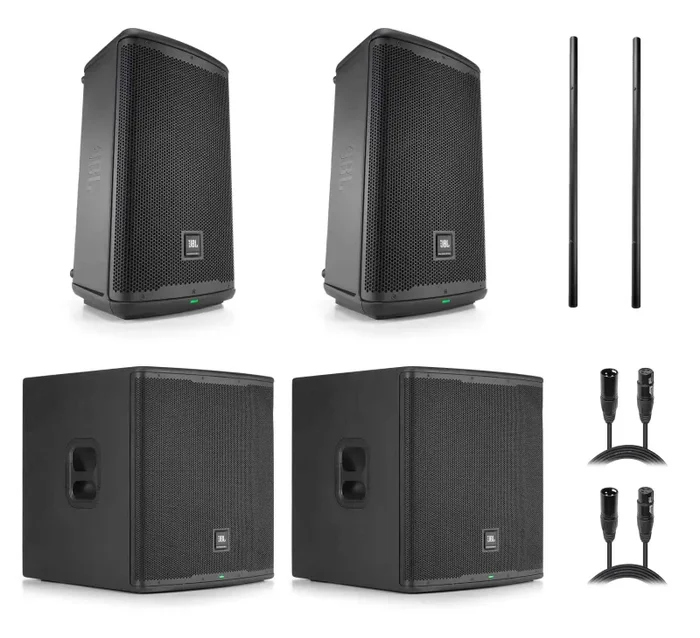 JBL EON710 PA Speaker Package with EON718S Powered Subwoofer, Speaker Pole and Mic Cable