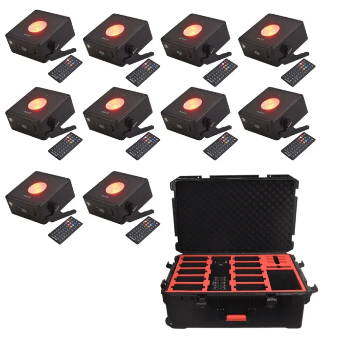 JMAZ 10-Pack MAD PAR PUCK Uplight Lighting Package with Charging Case