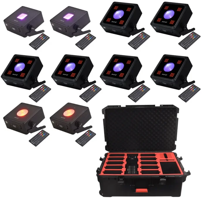 JMAZ Lighting Package Include 6 MAD PAR RUBIX, 2 MAD PAR BULLS, 2 MAD PAR PUCK and Charging Case