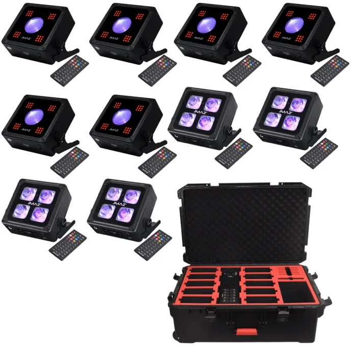 JMAZ Lighting Package Includes 6 MAD PAR RUBIX, 4 MAD PAR 4IP and Charging Case