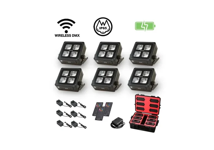 JMAZ MAD PAR 4IP 6PK, 4 x 12W RGBWA+UV Battery Powered Outdoor Uplight Kit