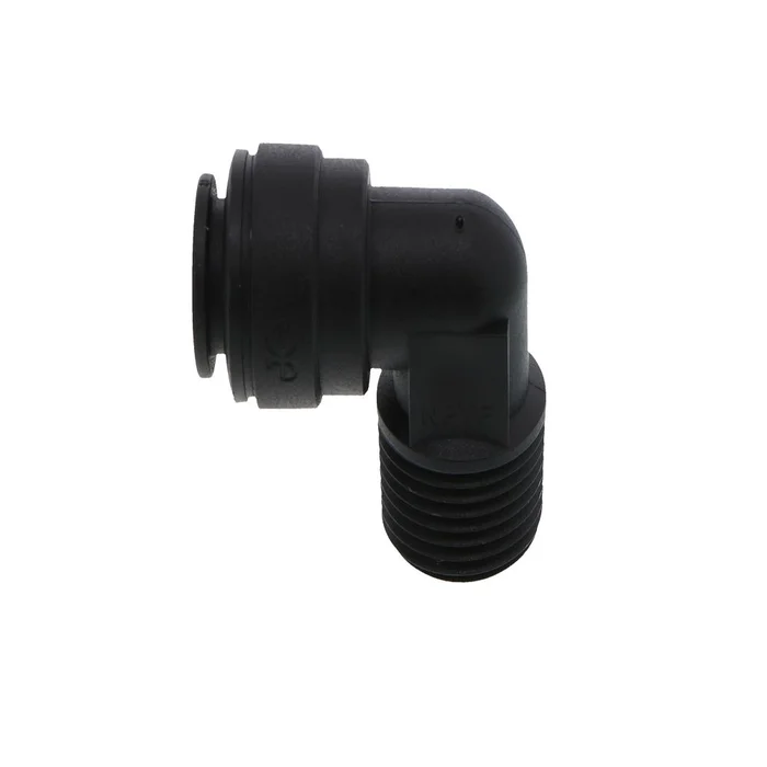 John Guest Fixed Elbow NPTF Black Polypropylene – 3/8 x 3/8 NPTF