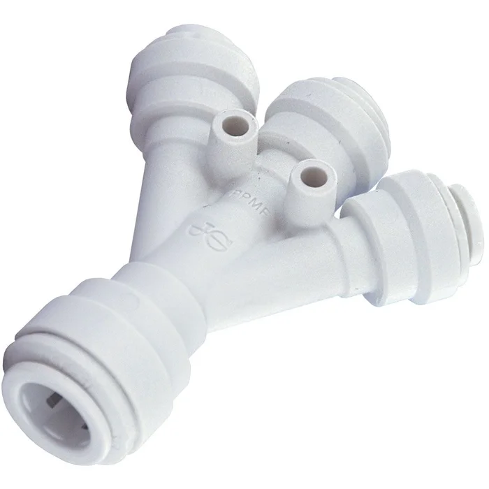 John Guest Three Way Divider Polypro – 3/8 Inlet x 1/4 Outlets