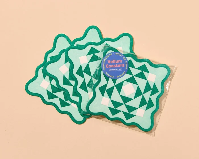 Kaleidoscope Vellum Coasters – Green/Aqua (set of 4)