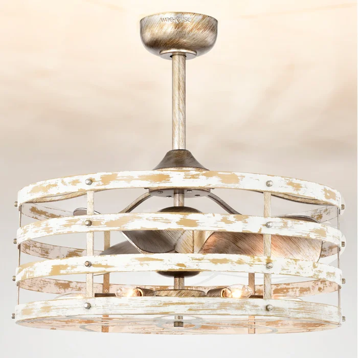 Ketill 24-inch Antique Silver and Weathered White 6 Lights 3 Blades Lighted Ceiling Fan with Remote