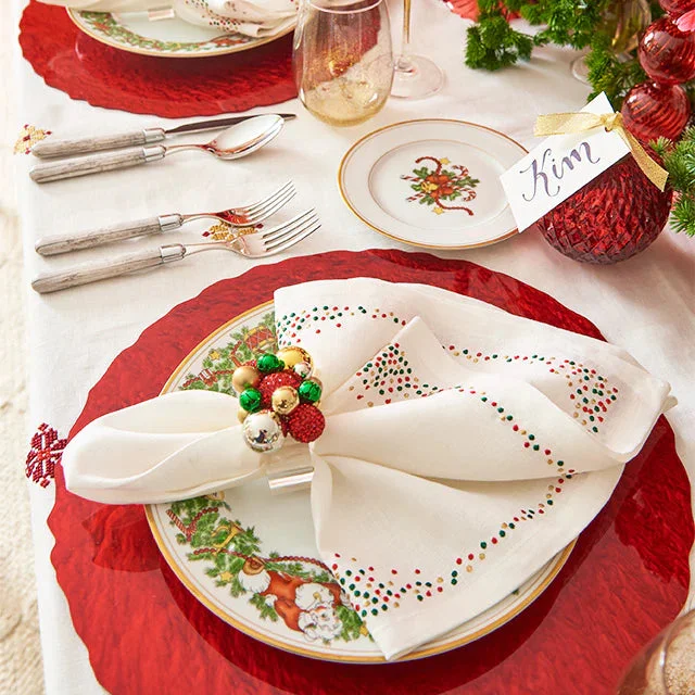 Kim Seybert White, Red & Green Pin Dot Napkin