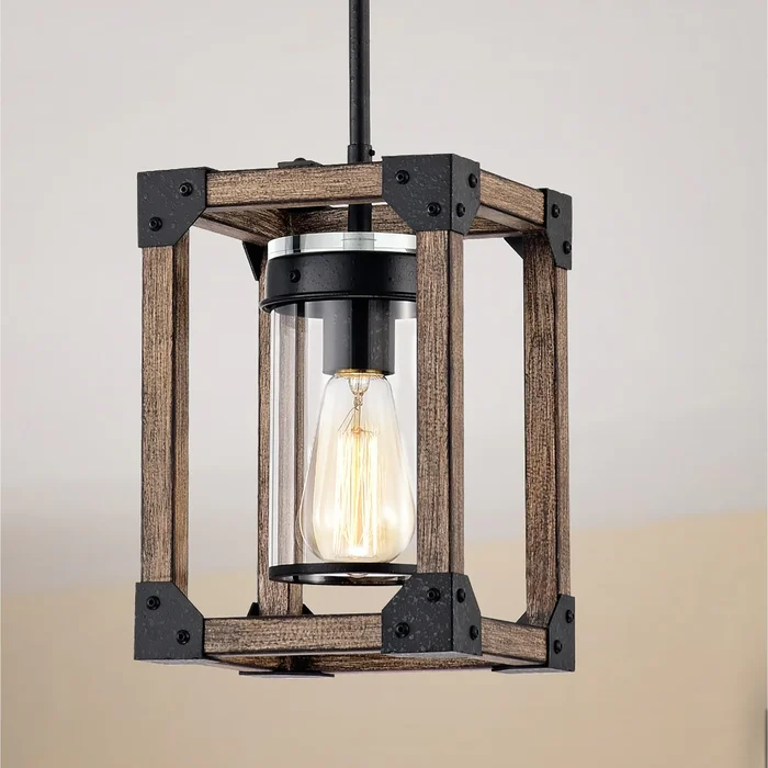 Kobe 7 Inch with 1 Light and Forged Black and Imitation Wood Grain Pendant Light – Forged Black