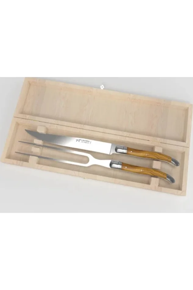 LAGUIOLE 2PC CARVING SET BEE OLIVE WOOD HANDLE