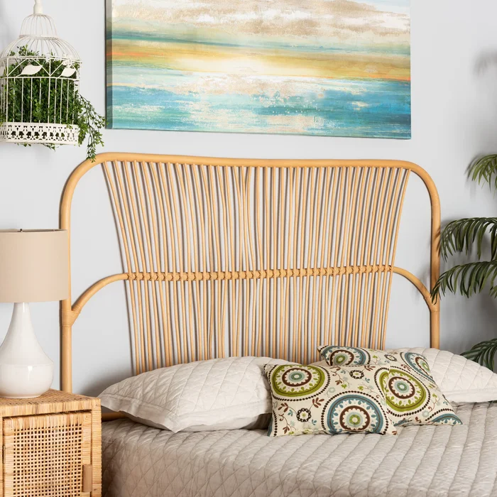 Laina Modern Bohemian Natural Rattan Wall-mountable Headboard-Queen