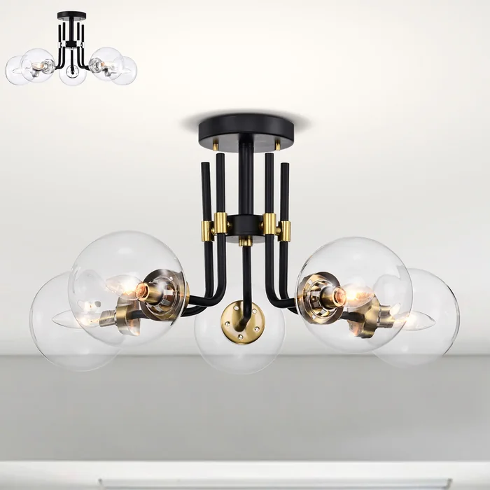 Laruda Semi Flush Mount Ceiling Light Modern-Sputnik Style Matte Black and Silver Finish 5-Light – N/A