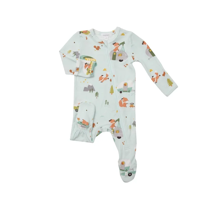 Last One – Size 18/24M: Footie (Zipper) – Camping Fox/Blue