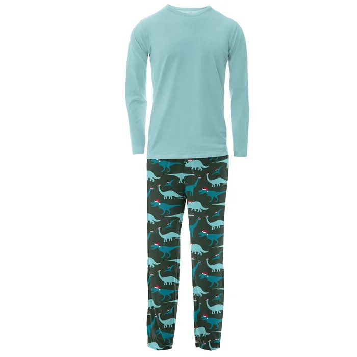 Last One – Size 2XL: Men’s Pajama Set (Long Sleeve) -Santa Dinos
