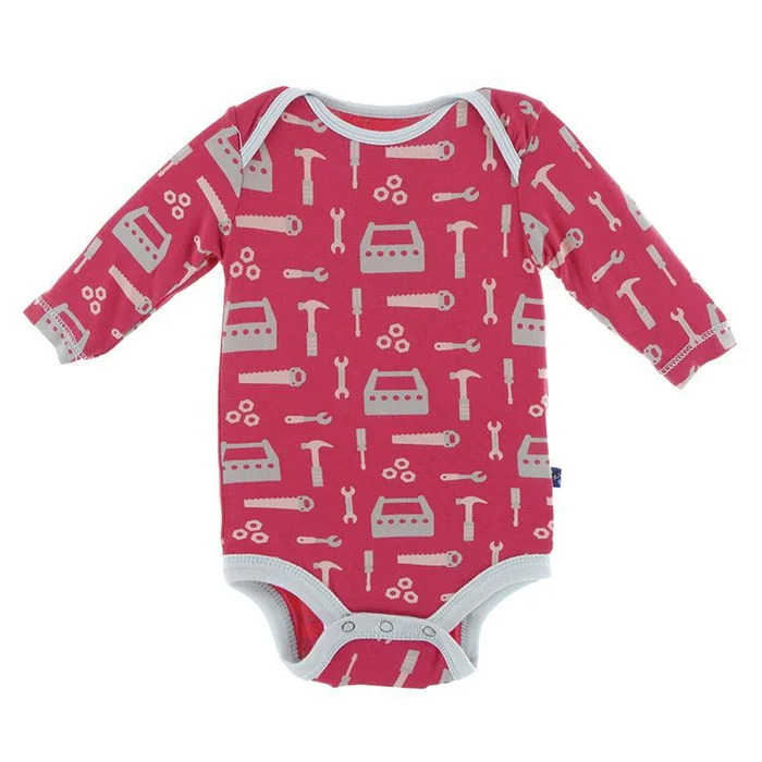 Last One – Size 3/6M: Onesie (Long Sleeve) – Flag Red Construction
