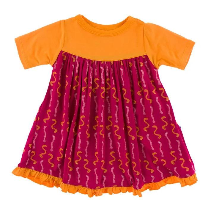 Last One – Size 3/6M: Swing Dress (Short Sleeve) – Rhododendron Worms