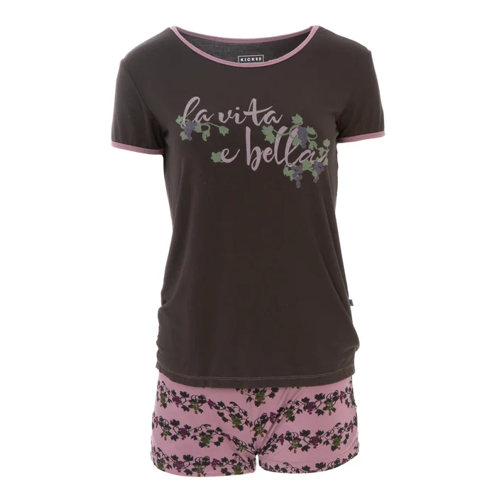 Last One – XS: Women’s Pj Short Set – Raisin Grape Vines