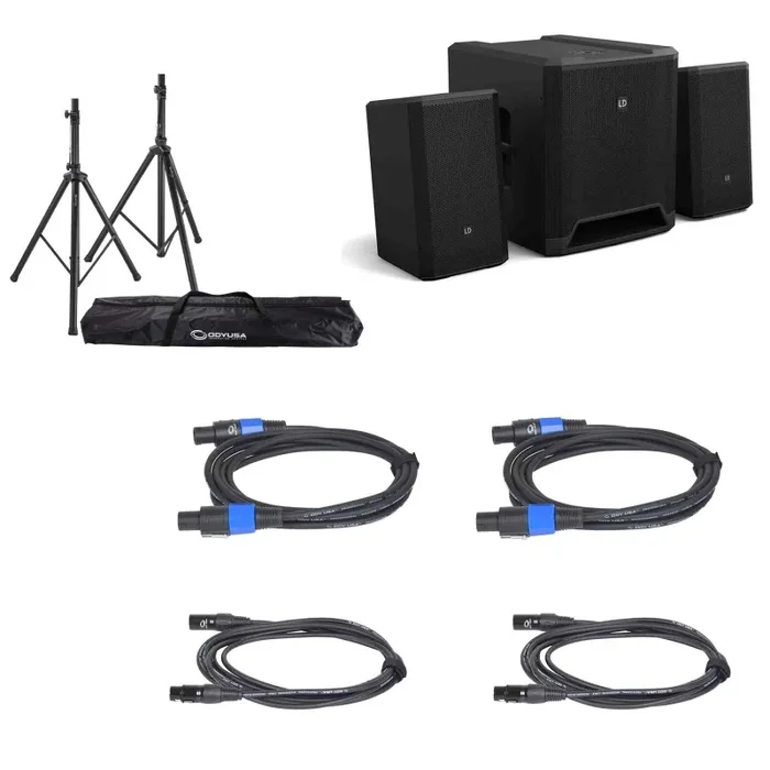 LD Systems DAVE 12 G4X, Powered PA System DJ Package with Odyssey Stands and Cables