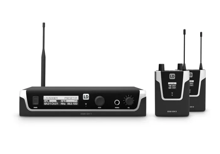 LD Systems U505 IEM BUNDLE, In-Ear Monitoring System with 2 x Bodypack – 584 – 608 MHz