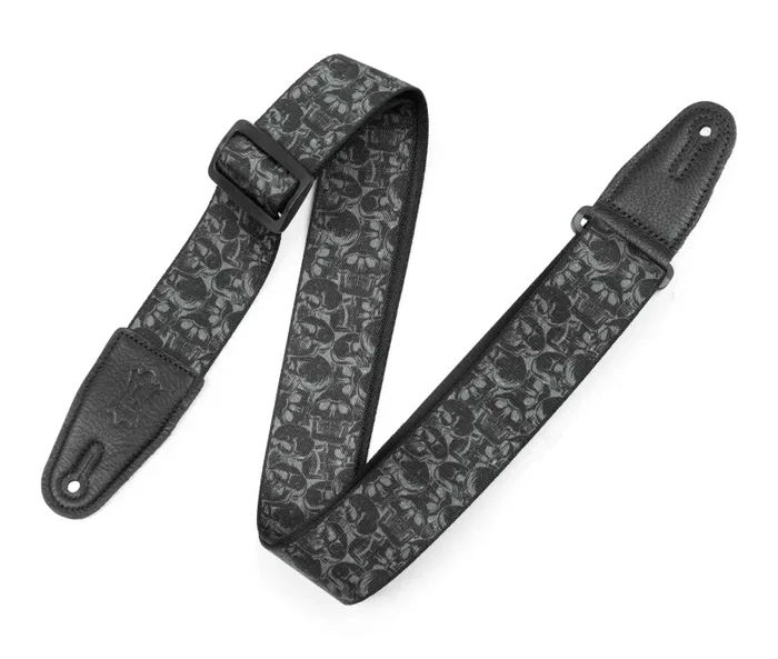 Levy’s Leathers MPD2-111 2” Wide Polyester Guitar Strap with Black and Grey Skulls Motif on Sale