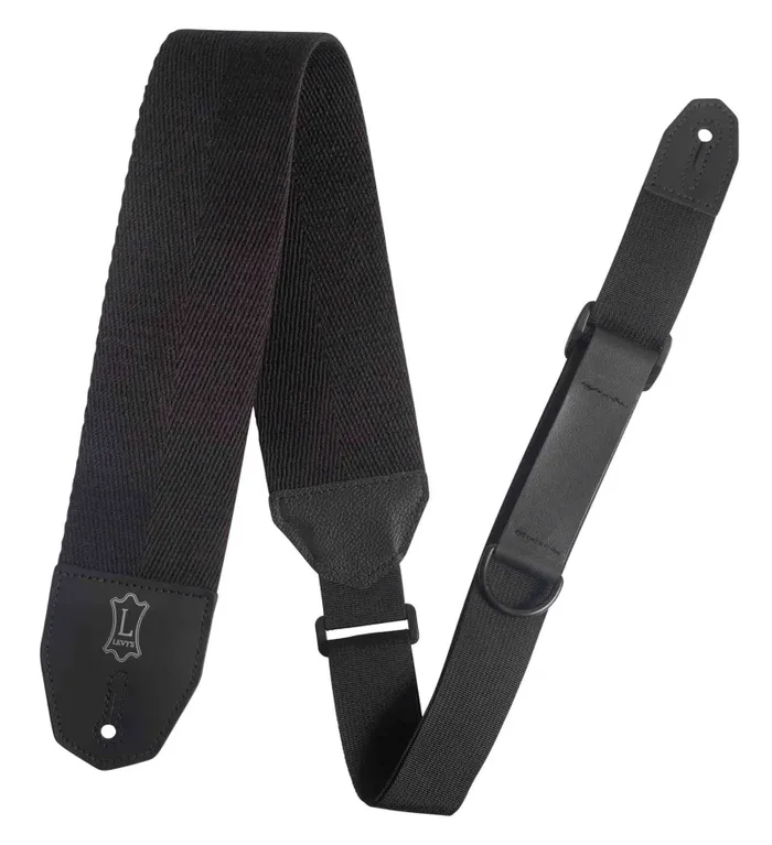 Levy’s Leathers MRHC4-BLK 3” Right Height Black Cotton Leather Guitar Strap – Black