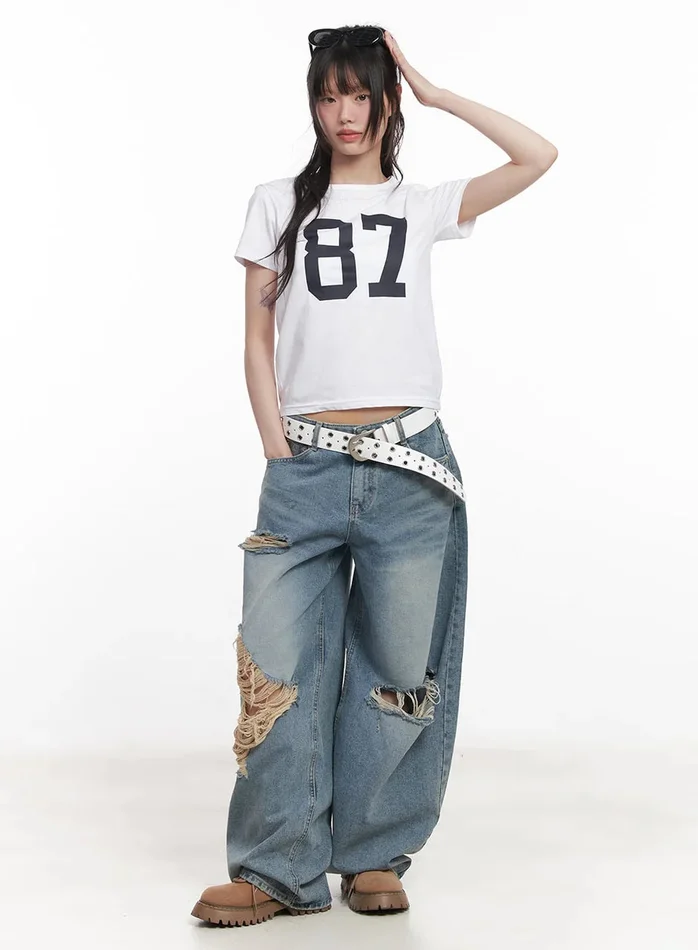 LEWKIN Hattie Distressed Wide-Leg Jeans