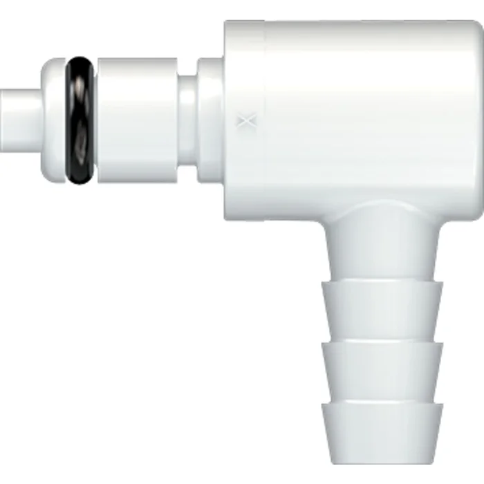 LinkTech 20AC Series Elbow Male, Valved, 1/4″ HB, Natural Acetal, Buna N