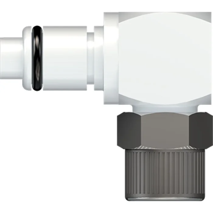 LinkTech 40AC Series Elbow Male, Valved, 3/8″ PTF, Natural Acetal