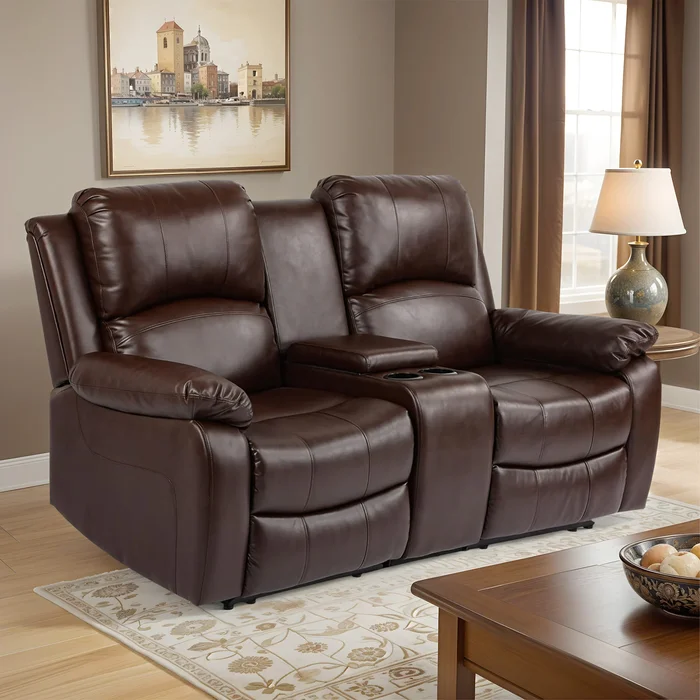 Loveseat Recliner Manual Double Sofa Loveseat Home Theater Seating with Storage Console Double Recliner RV Sofa