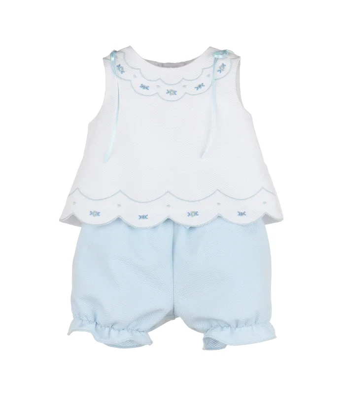 Luli & Me Blue Scallop Embroidered Set