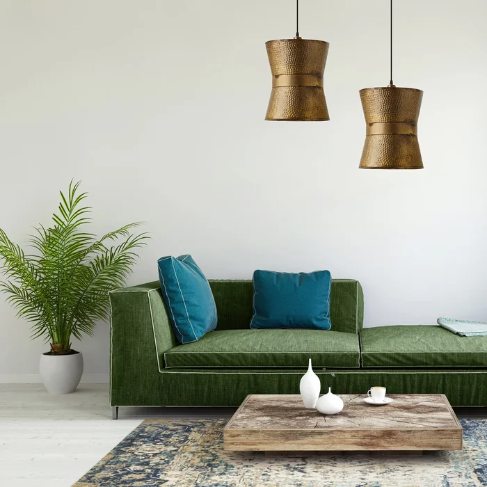 Lyra River of Goods Antique Gold Metal Pendant Light with Adjustable Hanging Cord – 11.75″ x 11.75″ x 16/81″