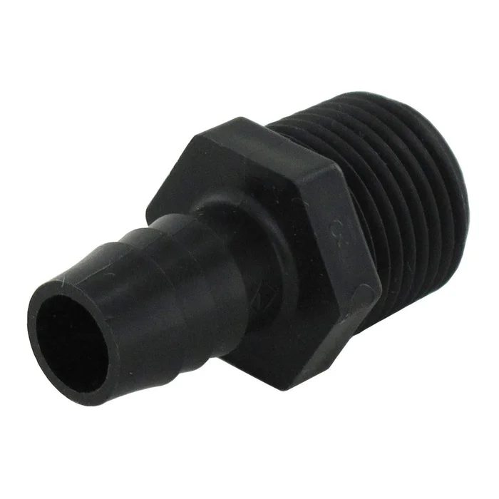 Male Barb Connector Polypropylene – 1/2 ID Barb x 1/2 MNPT Black