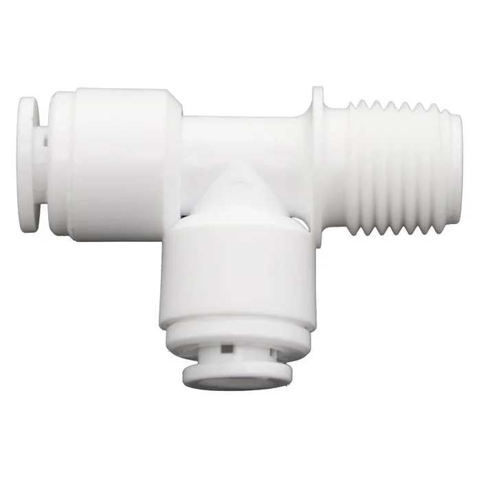 Male Run Tee Acetal 1/4 qc x 1/4 MNPT Run x 1/4 qc Branch