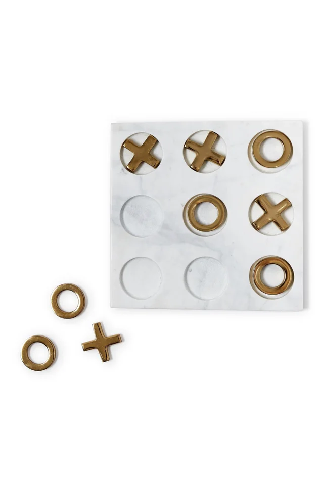 MARBLE HAND-CRAFTED TIC-TAC-TOE WITH GOLD PCS