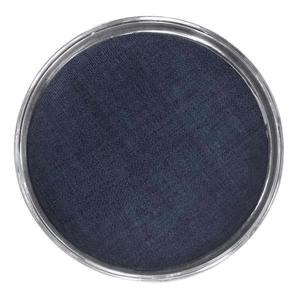 Mariposa Signature Round Metal Tray With Indigo Blue Faux Grasscloth Insert