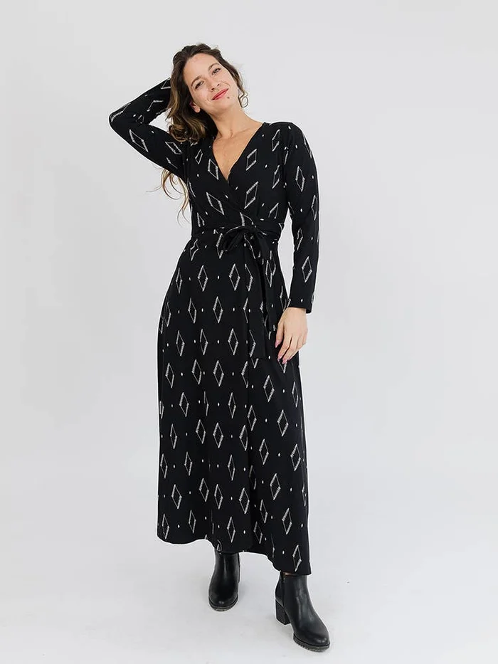 Maxi Wrap Dress – Katie Diamond Vine Black