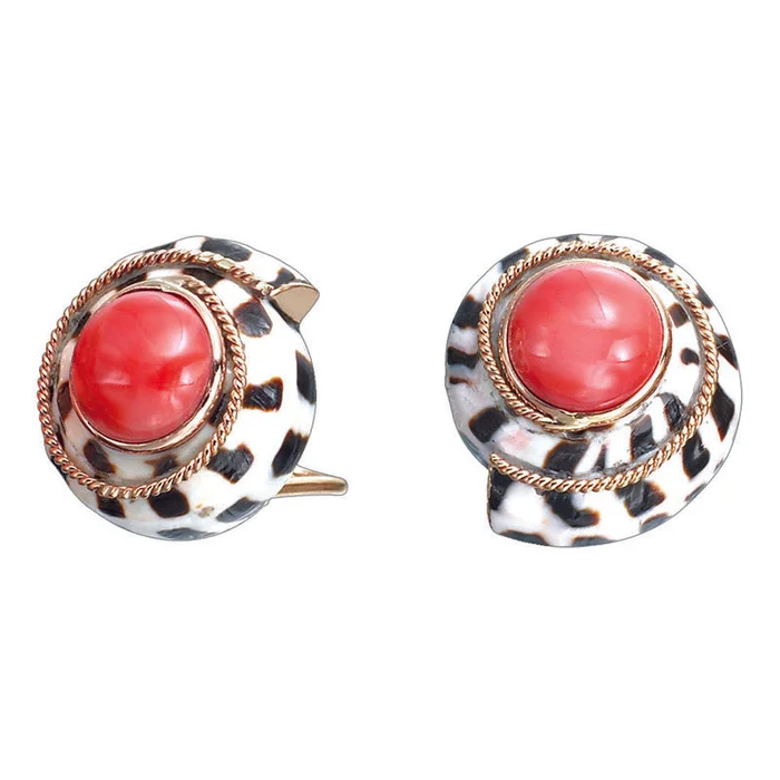 Mazza Hebrew Cone Shell With Coral Earrings