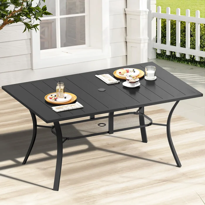 Metal Outdoor Dining Table with Umbrella Hole
