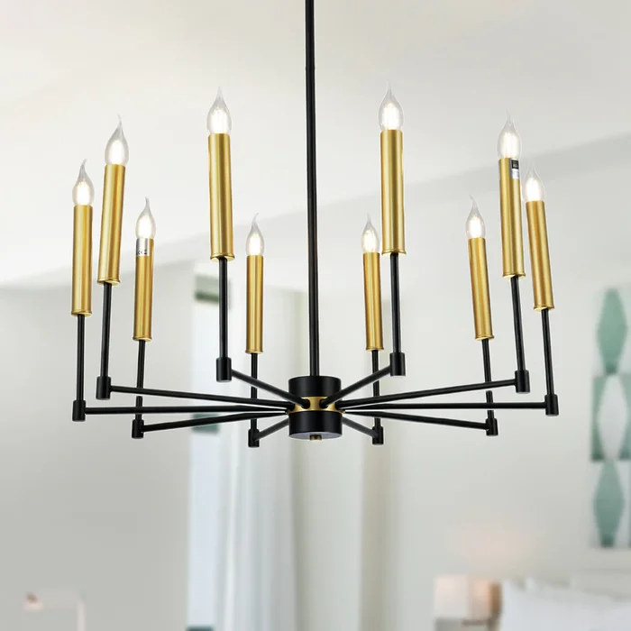 Mizba Black Gold Candlestick 10-Light 30-Inch Chandelier Modern – Black-Gold