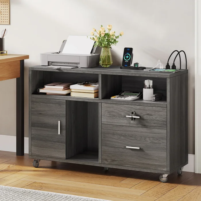 Moasis 2-Drawer Wood Lateral File Cabinet Mobile Storage Cabinet Fits A4 Letter Legal Size