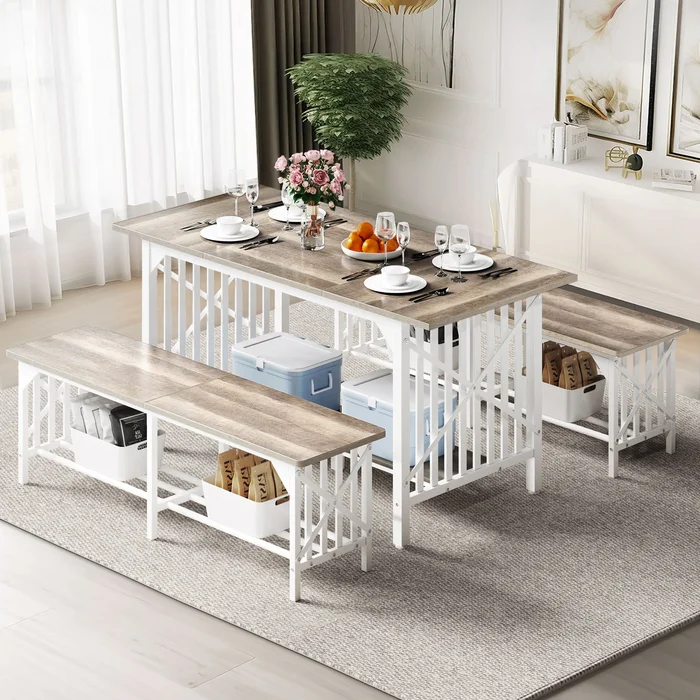 Moasis 3-Piece Dining Table Set with 2 Benches for Kitchen Dining Room