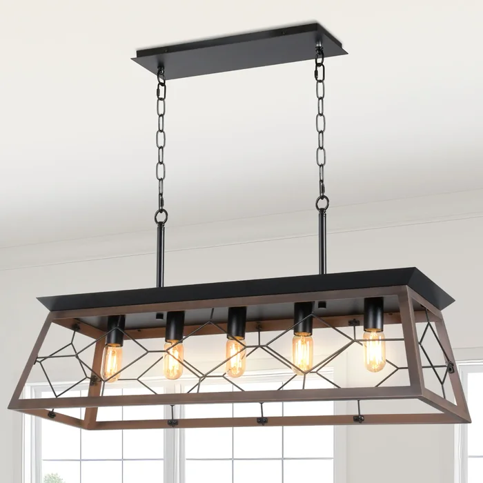 Moasis 5-Light Rectangle Farmhouse Rustic Chandelier For Kitchen Island