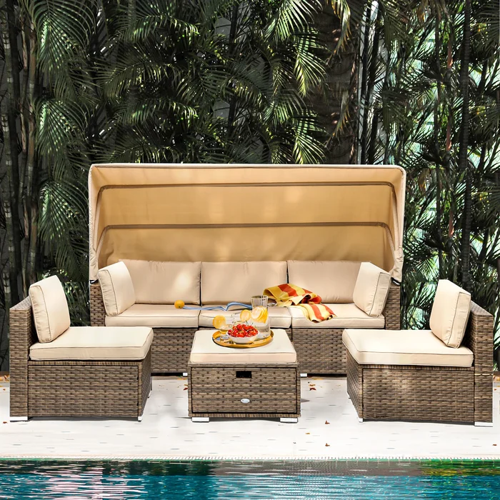 Moasis 6 Pieces Patio Furniture Sets with Retractable Canopy – 6 Pieces